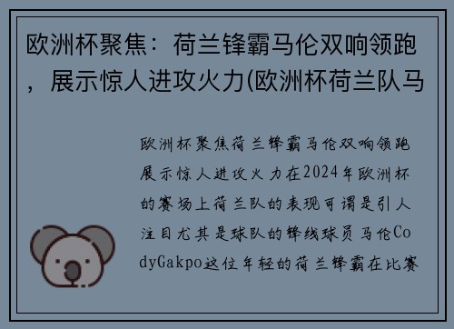 欧洲杯聚焦：荷兰锋霸马伦双响领跑，展示惊人进攻火力(欧洲杯荷兰队马其顿)