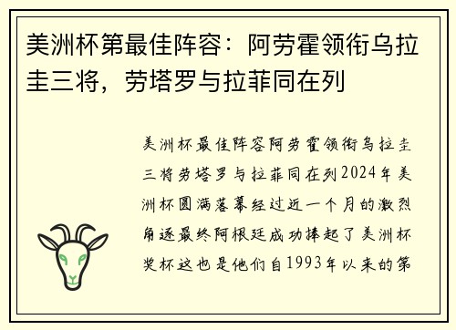 美洲杯第最佳阵容：阿劳霍领衔乌拉圭三将，劳塔罗与拉菲同在列